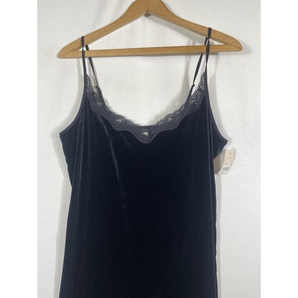 Gilligan & O'Malley Slip Dress Medium Black Velvet Velour Lace Whimsigoth Y2K - Picture 3 of 11